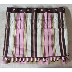 Girls Brown & Pink Striped Polka Dot Curtain Valance Tassels 13' Long Window